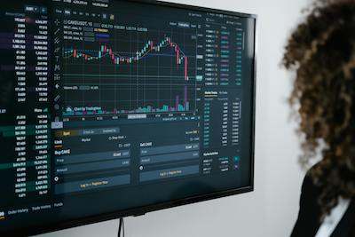 Downward trend line on a computer screen.